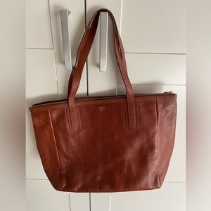 Fossil leather tote bag